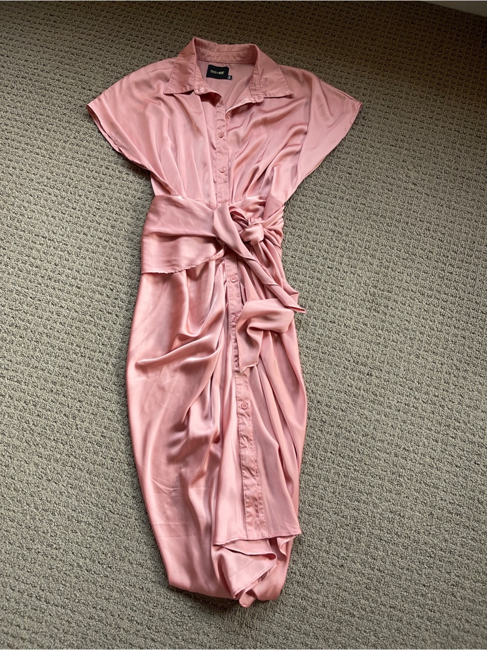 DO+BE Dusty Rose Satin Button-Front Tie Midi Dress - M